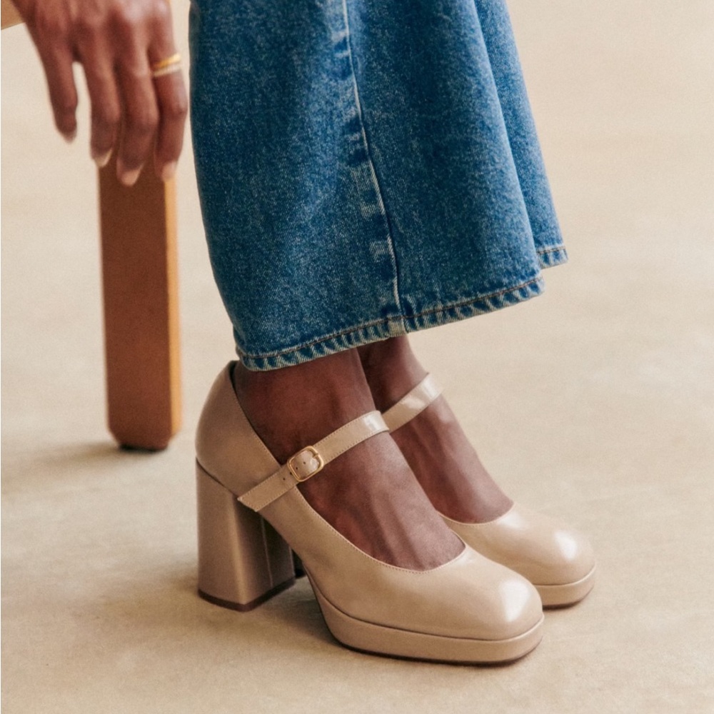 Sezane Georgia High Mary Janes Light Beige Varnish - Size 9